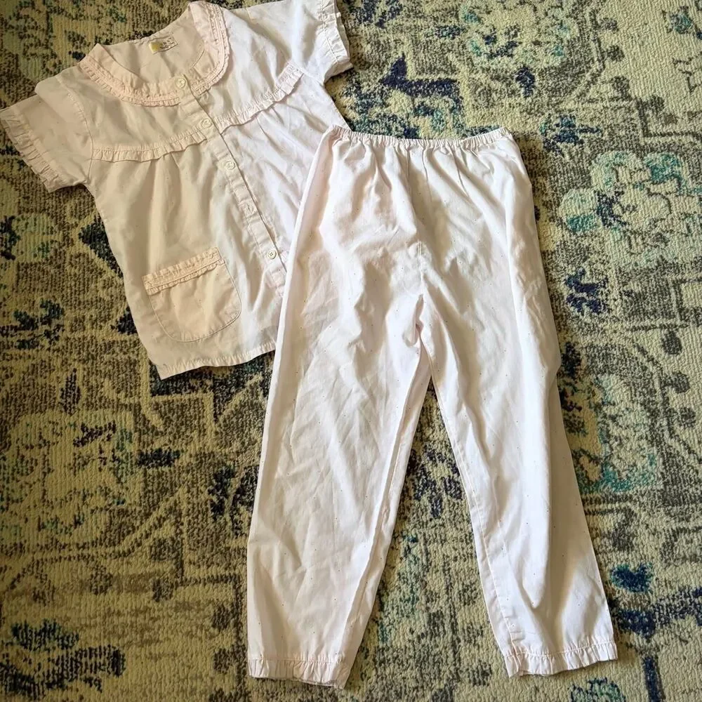 Girly Baby Pink Cottagecore Pajama Set Girls Size Large 12/14